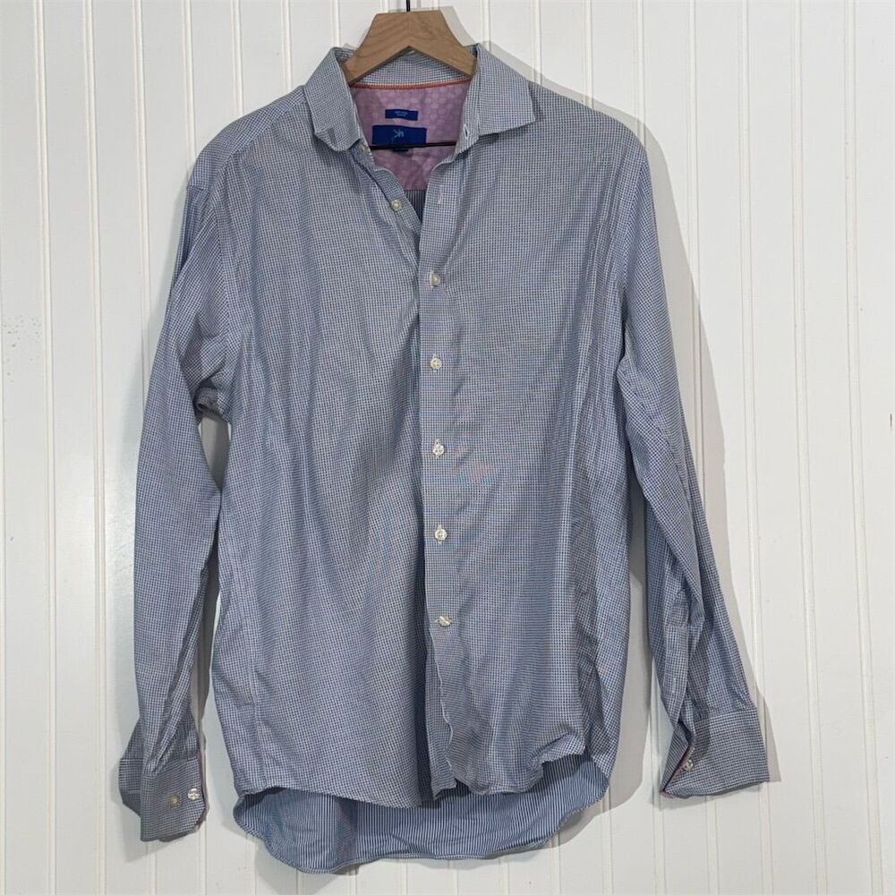 Egara Men's Slim Fit Dress Shirt Large Blue Check Non-Iron Long Sleeve‎ Office